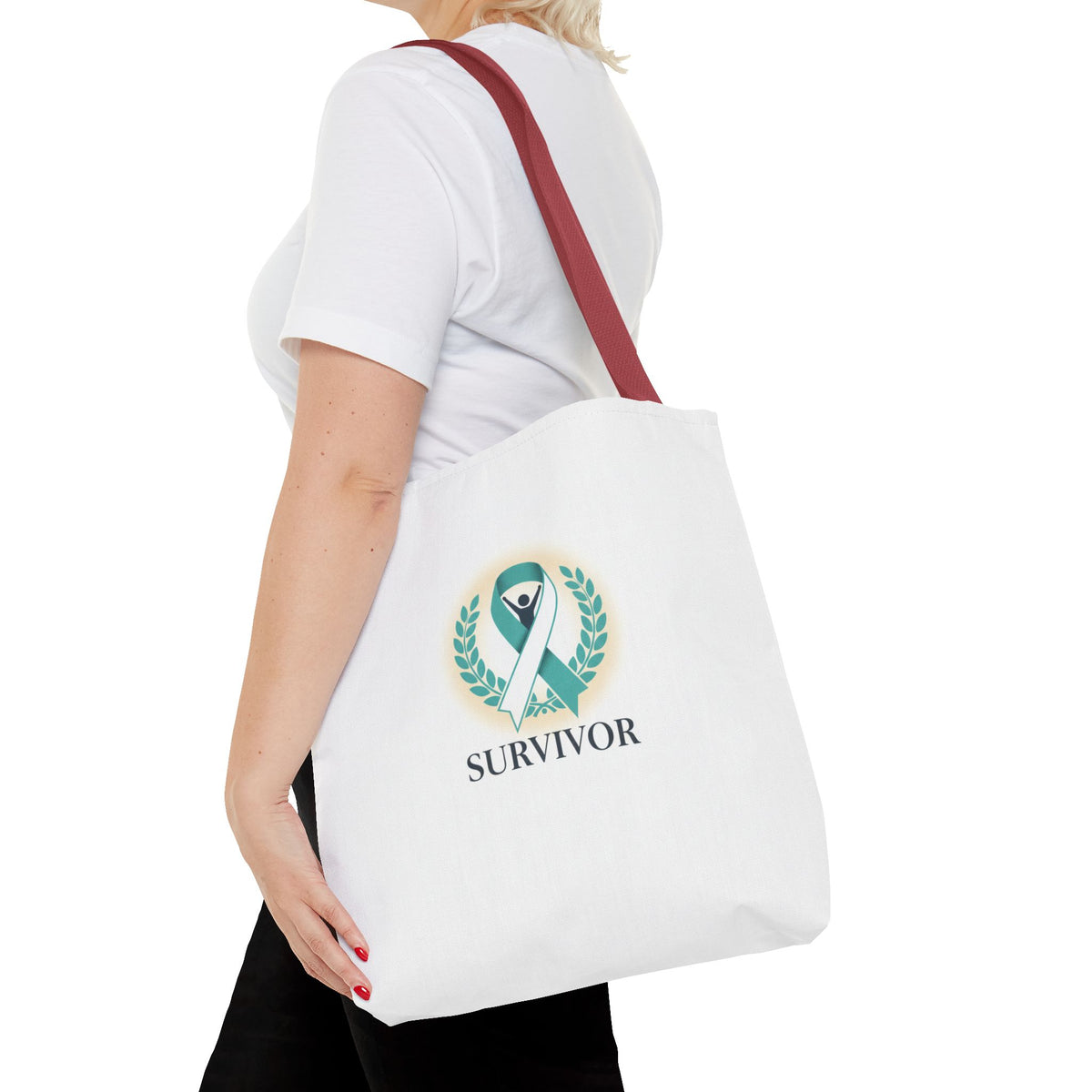 Survivor Ribbon Tote Bag — Teal Awareness Support Tote
