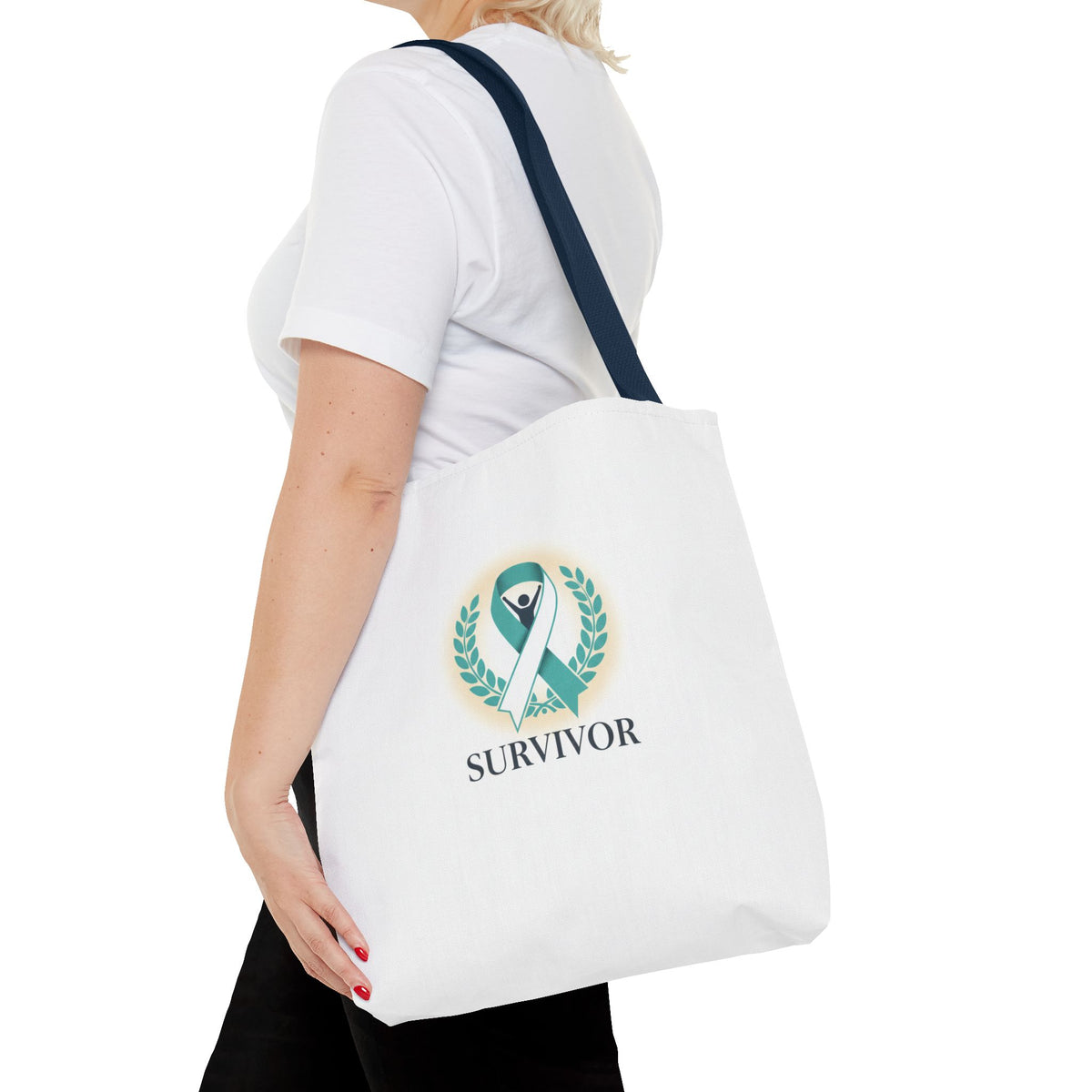 Survivor Ribbon Tote Bag — Teal Awareness Support Tote