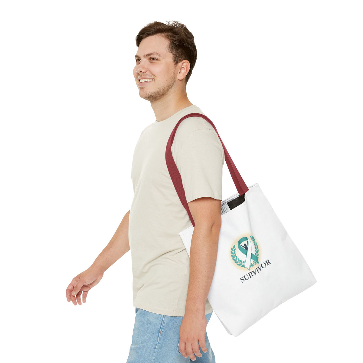 Survivor Ribbon Tote Bag — Teal Awareness Support Tote