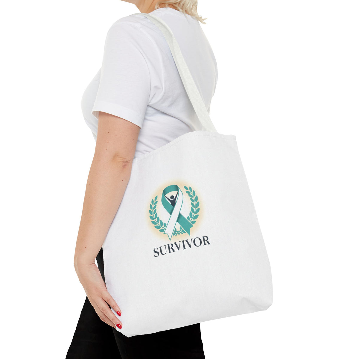 Survivor Ribbon Tote Bag — Teal Awareness Support Tote