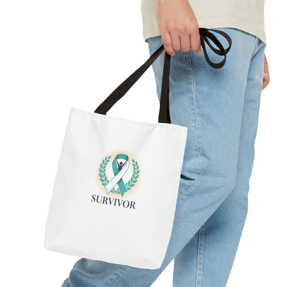 Survivor Ribbon Tote Bag — Teal Awareness Support Tote