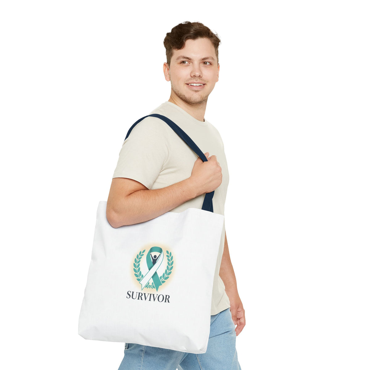 Survivor Ribbon Tote Bag — Teal Awareness Support Tote