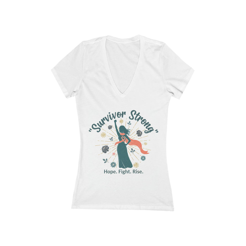 Survivor Strong V-Neck Tee — Hope. Fight. Rise. Breast Cancer Awareness Shirt