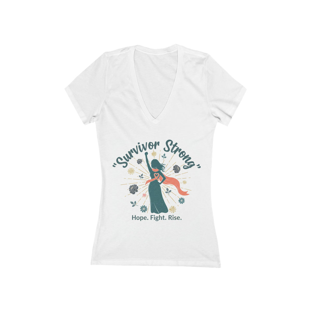 Survivor Strong V-Neck Tee — Hope. Fight. Rise. Breast Cancer Awareness Shirt