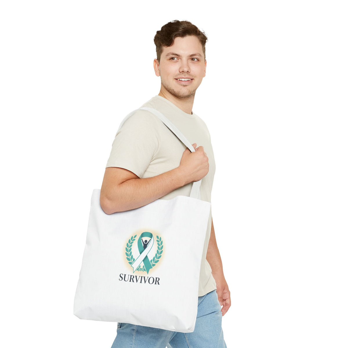Survivor Ribbon Tote Bag — Teal Awareness Support Tote