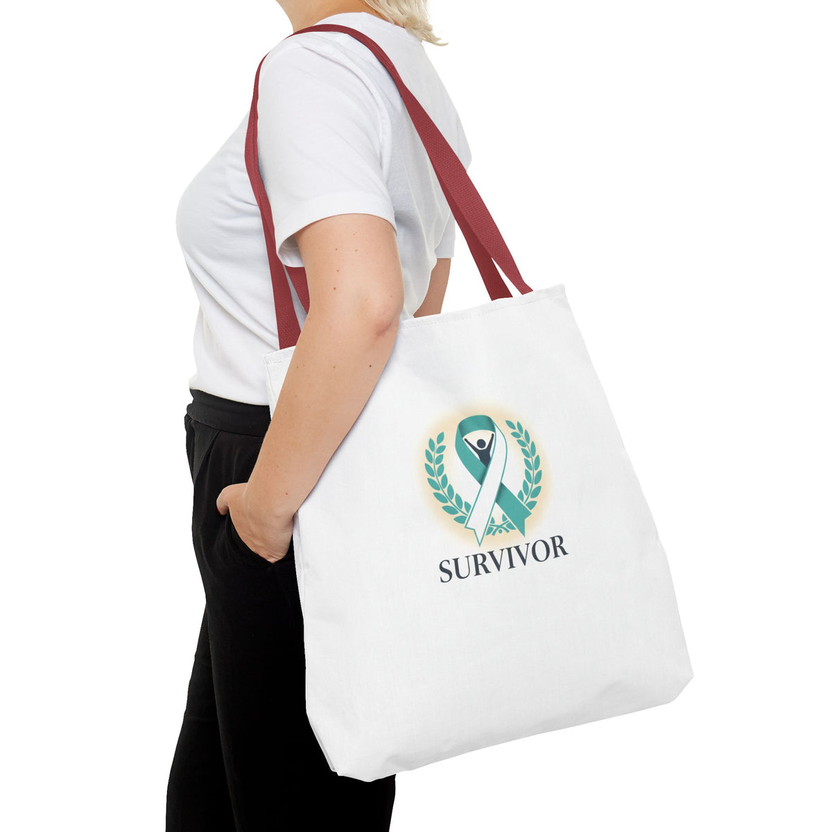 Survivor Ribbon Tote Bag — Teal Awareness Support Tote