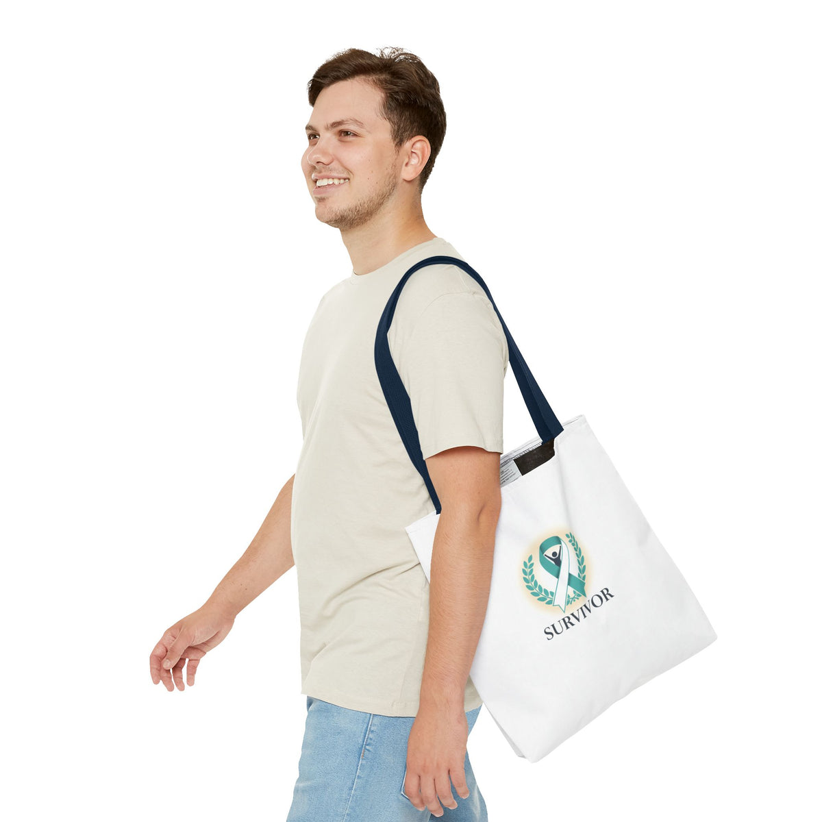 Survivor Ribbon Tote Bag — Teal Awareness Support Tote