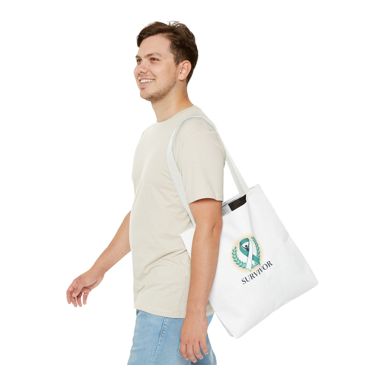 Survivor Ribbon Tote Bag — Teal Awareness Support Tote