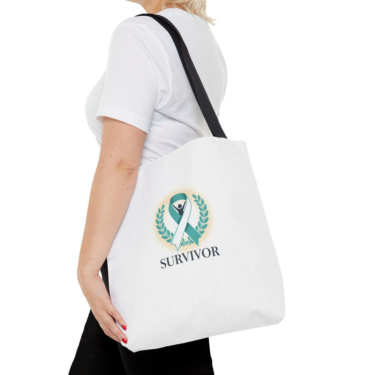 Survivor Ribbon Tote Bag — Teal Awareness Support Tote
