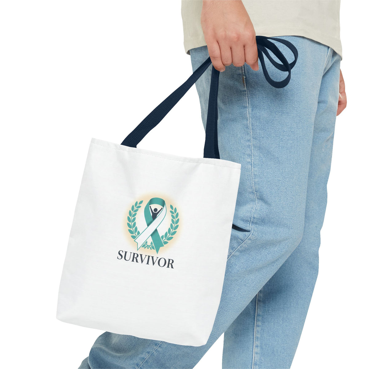 Survivor Ribbon Tote Bag — Teal Awareness Support Tote