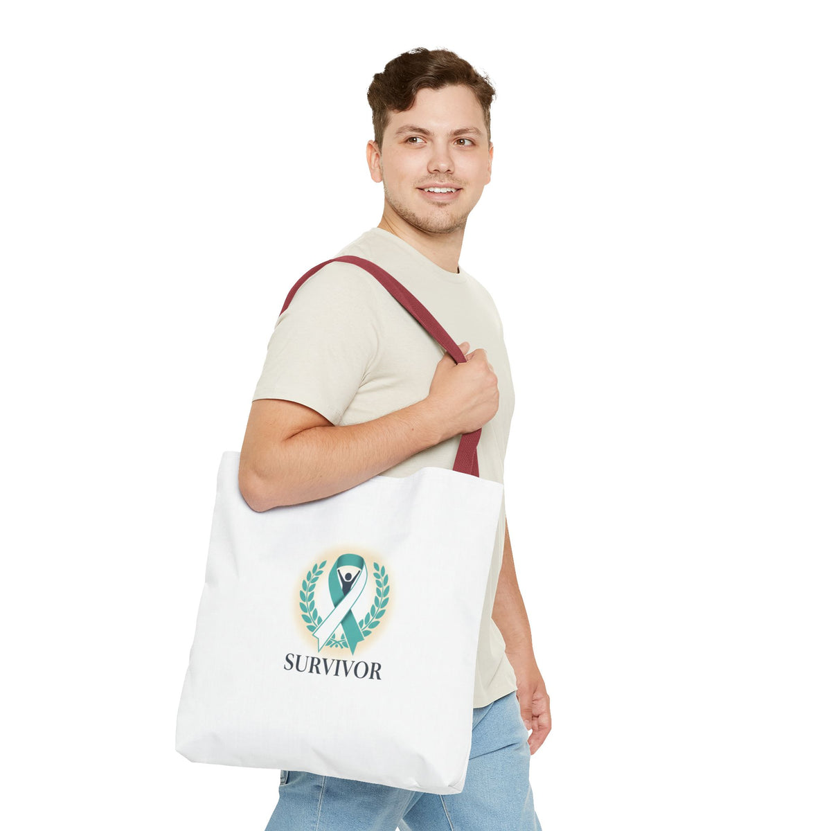 Survivor Ribbon Tote Bag — Teal Awareness Support Tote