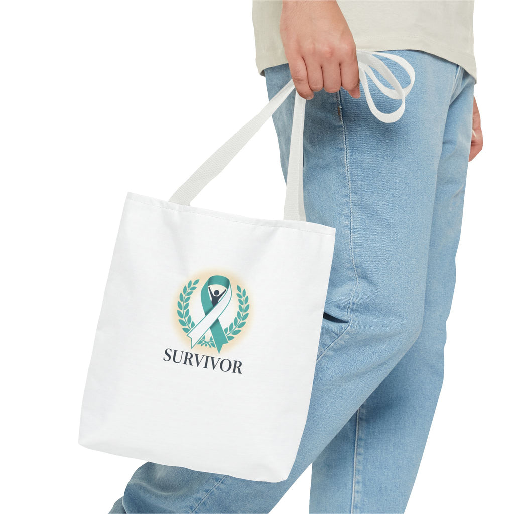 Survivor Ribbon Tote Bag — Teal Awareness Support Tote